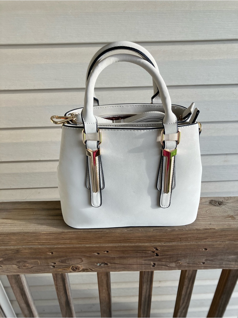 Classic White Satchel with Gold Hardware - Women